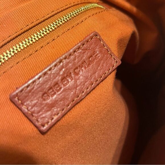 Chloe Grapefruit Red Leather Satchel Top Handle Brushed Gold Shoulder Bag Tote - Picture 5 of 12